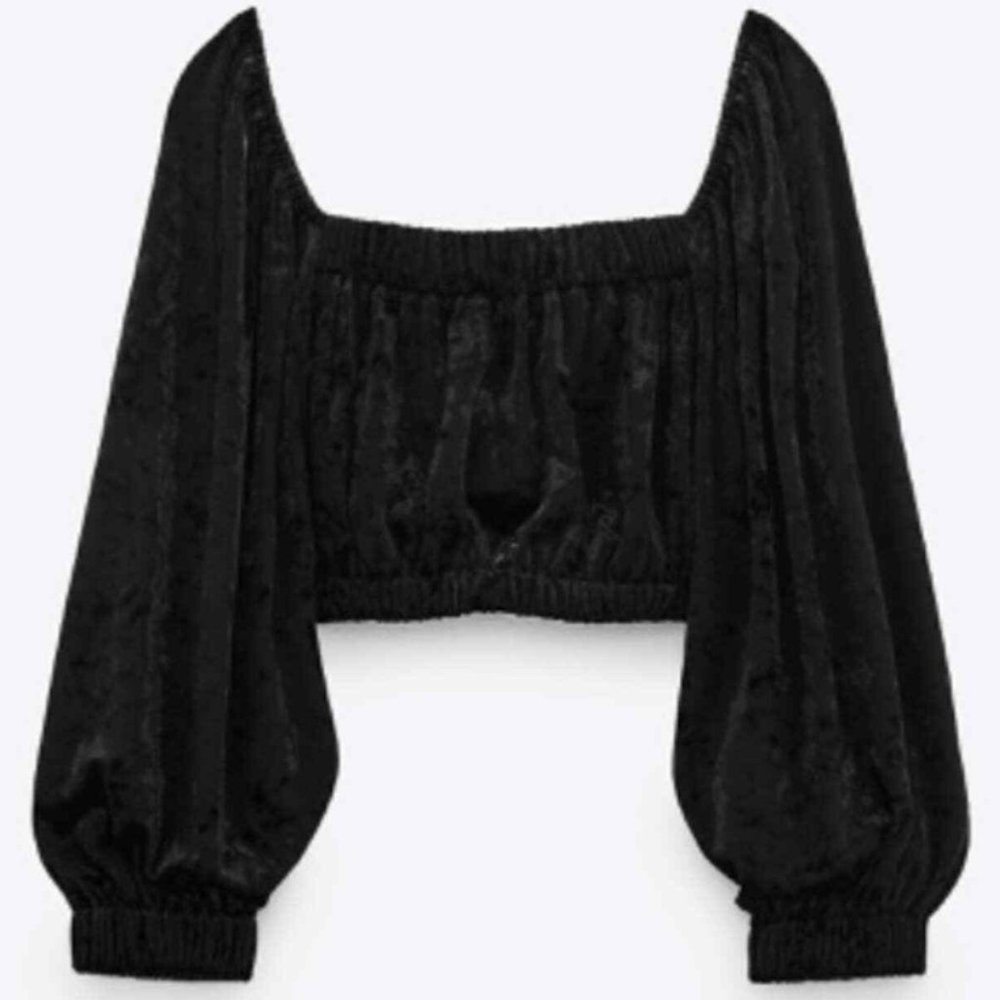 Zara Crushed Velvet Crop Top Whimsigoth Dark Romantic
